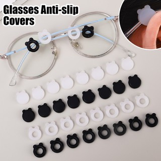 [3-5 Ngày Đến] Bear Ear Glasses - Vỏ Chống Trơn Trượt 5-25Pack, Kính Mắt Silicon Mềm Cho Thể Thao, Thiết Kế Dễ Thương - Đen / Trắng