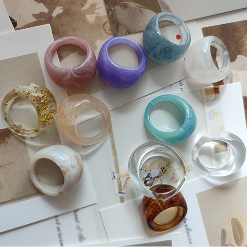 Nhẫn Nhựa Retro Nhẫn Thiết Kế Không Đều Nhẫn Trang Sức Acrylic Trong Suốt Họa Tiết Đá Cẩm Thạch