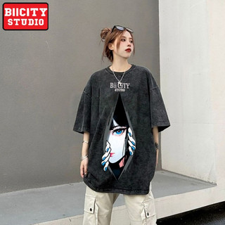 LOCAL BRAND Áo thun Wash Mắt Cô Gái Phong Cách Unisex Form Rộng / Áo thun Mắt Cô Gái Phông Màu Phong Cách Âu Mỹ