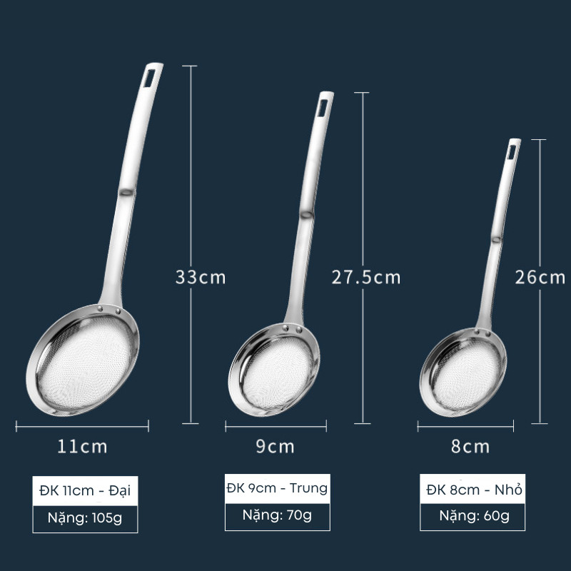 Muôi Vớt Bọt, Lọc Cặn Inox 304 KOOBEE Cực Dày Dặn – Lưới Siêu Mịn 6000 Lỗ – 3 Kích Thước Tiện Dụng | 289