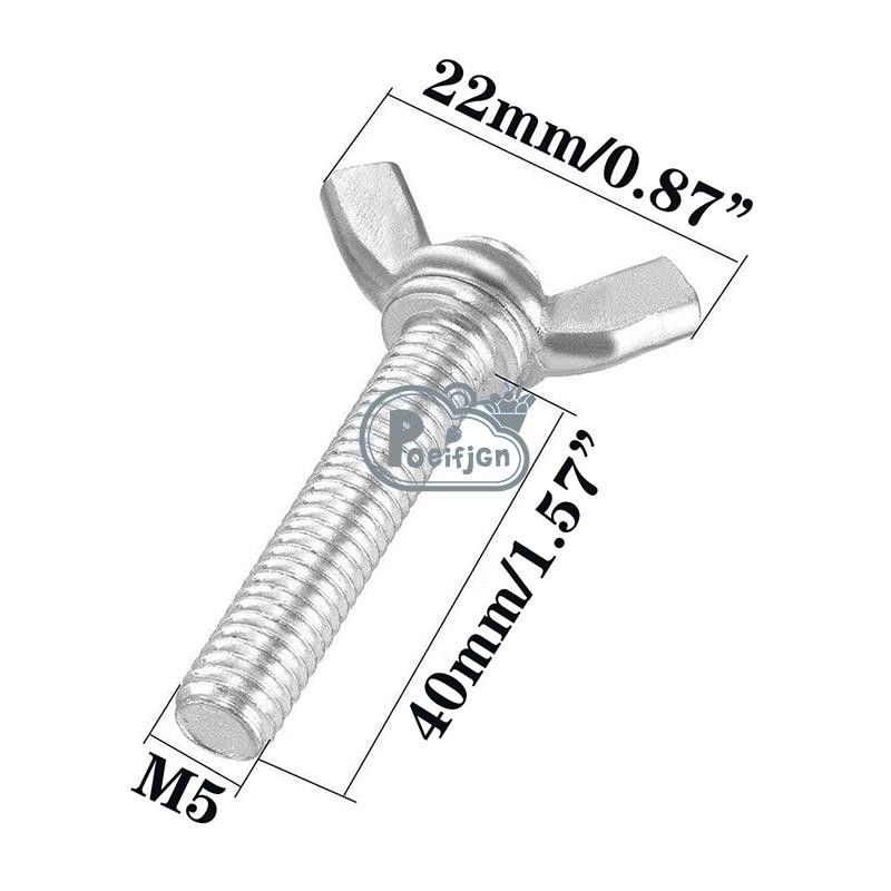 Bộ 5 Ốc Vít Tay Cánh Bướm M5 Bu Lông Thép Không Gỉ 304, Full Thread (M5X40mm)