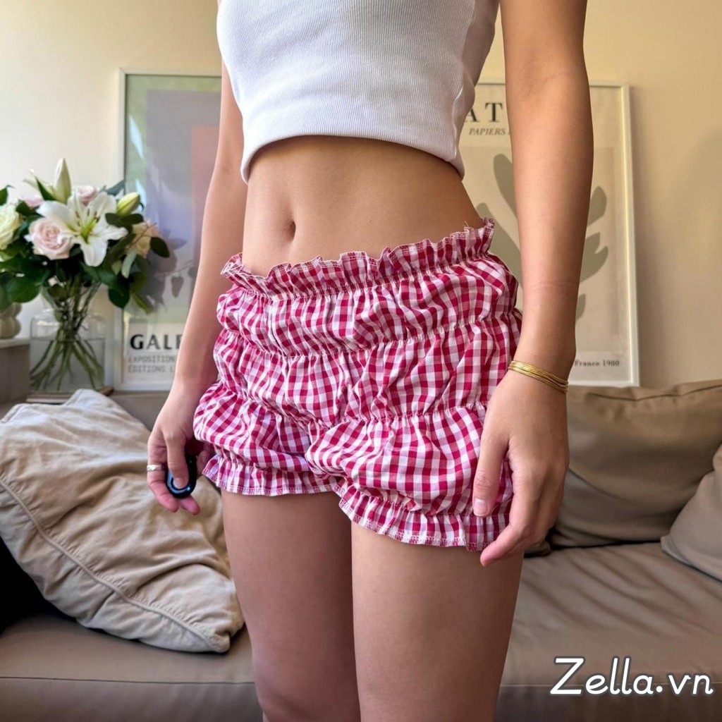 Quần Short Nữ Kẻ Sọc In Hoa Co Giãn Eo Thấp Ruched Lounge Quần Short