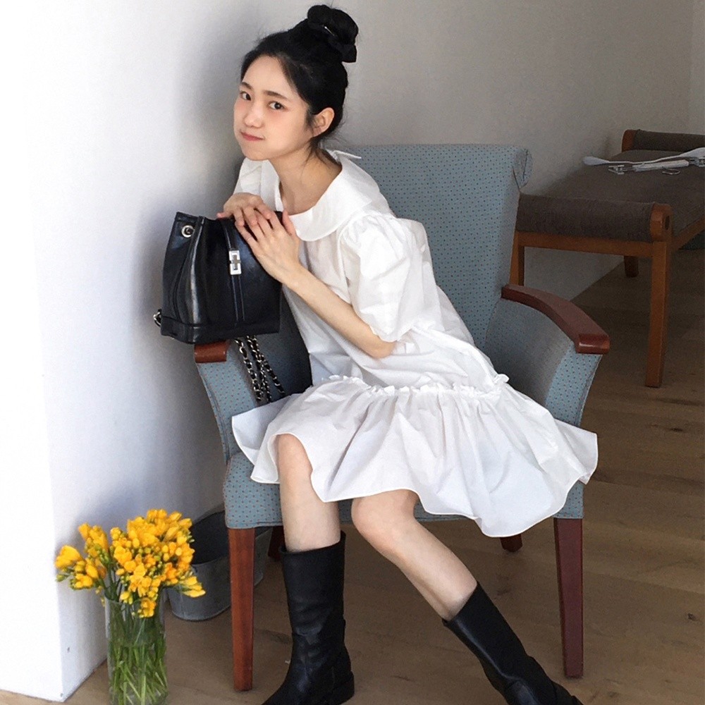 SUXI Váy cổ búp bê Hàn Quốc đơn giản mùa hè mới dành cho nữ 250602