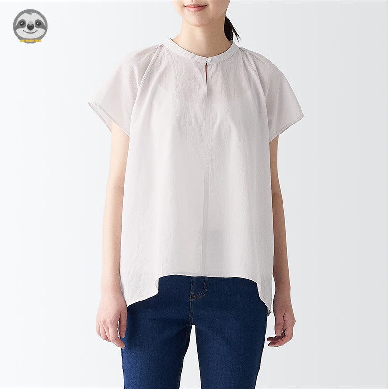 Phong cách Nhật Bản Phong cách Muji / Cổ tròn Cotton xoắn mạnh tay kiểu Pháp Áo tay ngắn / Áo kiểu dáng rộng thường ngày mát mẻ cho nữ