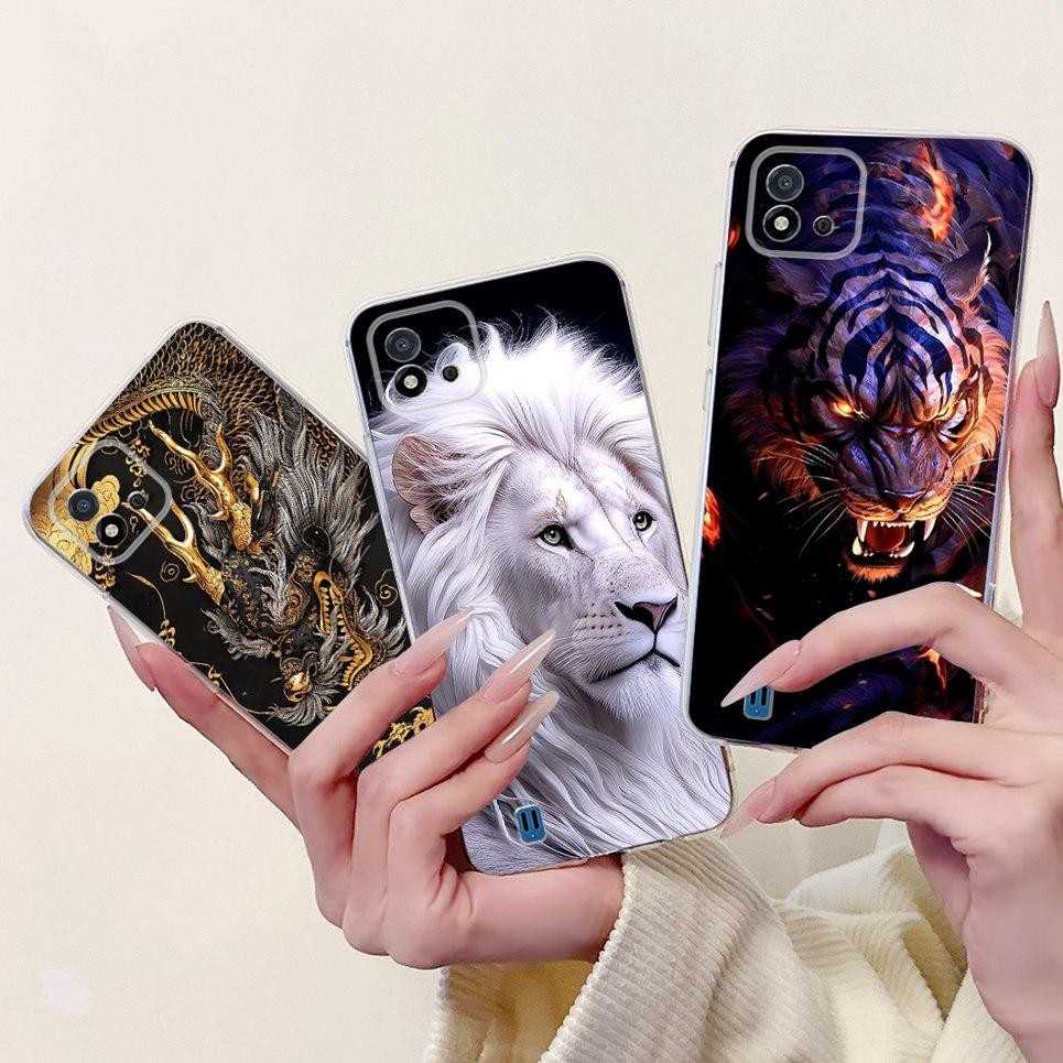 Dành Cho Realme C11 2021 C20 Ốp Điện Thoại Realme C11 2020 RMX2185 Rồng Mát Sư Tử Hổ Cá Koi Vỏ Tranh Trong Suốt Mềm TPU Vỏ Silicon