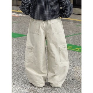 Quần rộng rãi cho bé trai phong cách Hàn Quốc mới mùa xuân và mùa thu, quần casual màu be cho trẻ em, quần cargo thẳng cho bé