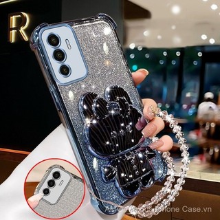 Ốp lưng cho VIVO v20 pro v21 v23 v23e 5g, mềm mại, trong suốt, bốn góc dày, ốp điện thoại silicone mạ, gương trang điểm thỏ có giá đỡ, ốp silicone XXXDA