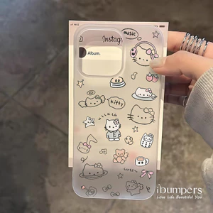 ibumpers Ốp Điện Thoại iPhone Đơn Giản Dễ Thương Sanrio Hello Kitty Họa Tiết Ốp Lưng Trong Suốt Nhám Mờ Chống Bẩn Chống Sốc Cho IPhone 16 15 14 12 13 11 Pro Max IP 7 8 Plus X XS XR
