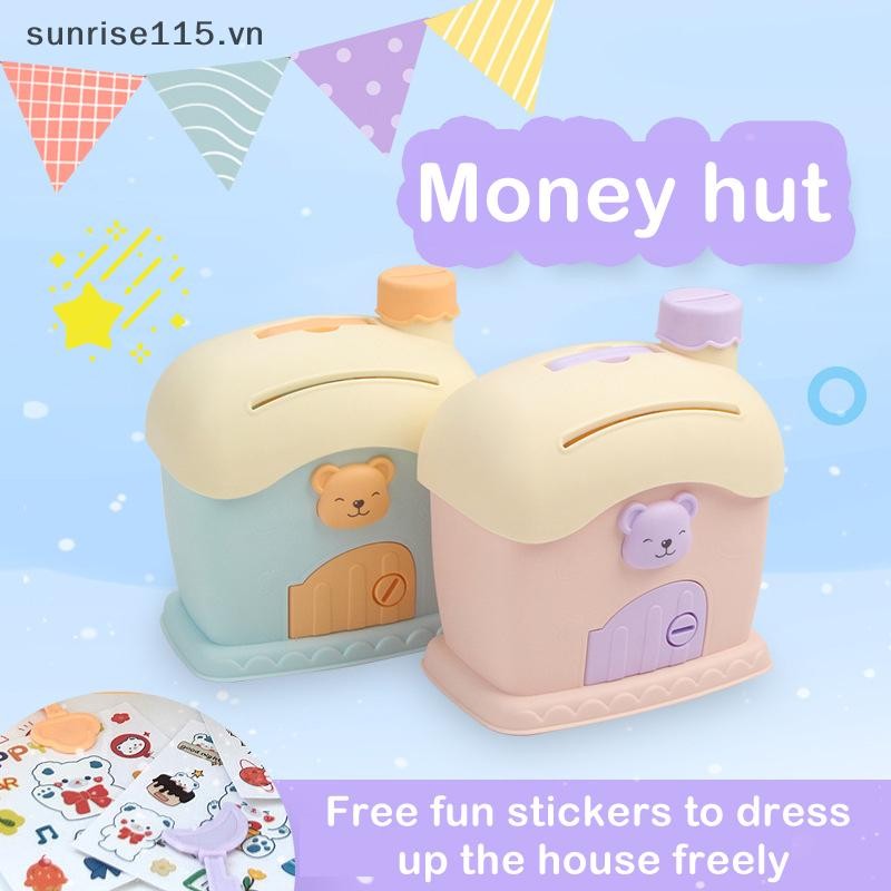 SSVN Gấu Heo Dễ Thương Ngân Hàng Hoạt Hình Vuông Có Khóa Và Chìa Khóa Nhà Nấm Dễ Thương Heo Đất Hoạt Hình Trẻ Em Bình Xu Đồ Chơi Trẻ Em.