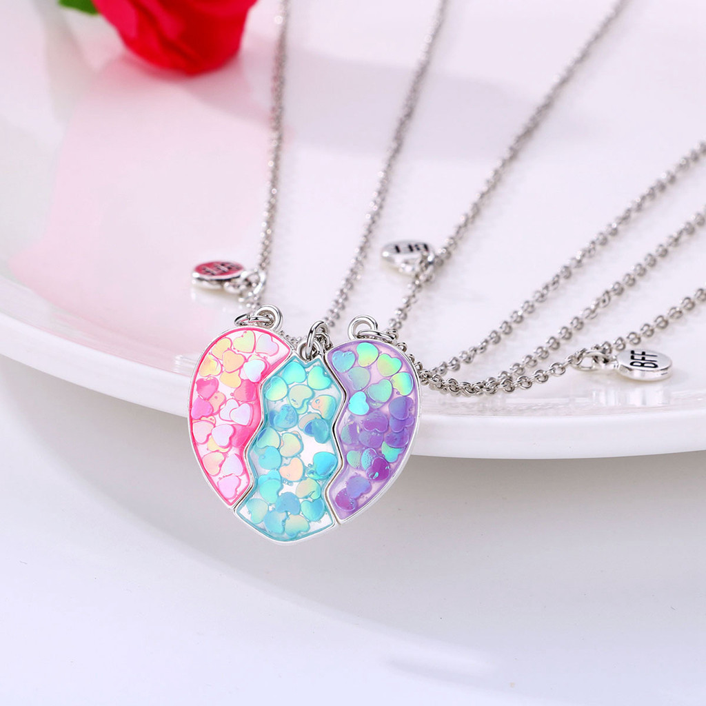 Thời Trang Best Friends Sequin Trái Tim Mặt Dây Chuyền Nam Châm Đá Vòng Cổ Bộ 3 Cái / Bộ