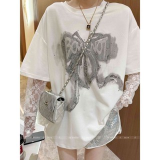 Bộ Đồ Mẫu Mới Mùa Hè Cho Nữ Cao Cấp Nơ Ren Khâu Tay Áo Giả Hai MảNh Áo Thun Hai Mảnh Bộ Hai Mảnh
