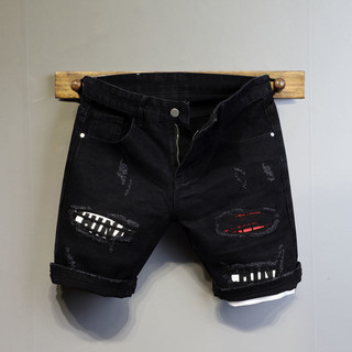 Quần short denim nam độc đáo rách màu, miếng dán mỏng, phù hợp năm điểm