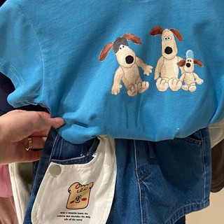Áo thun ngắn tay cotton mới mùa hè cho bé trai, in hình chó hoạt hình, thoáng khí, áo xanh thường ngày cho trẻ nhỏ và bé trai nhỏ