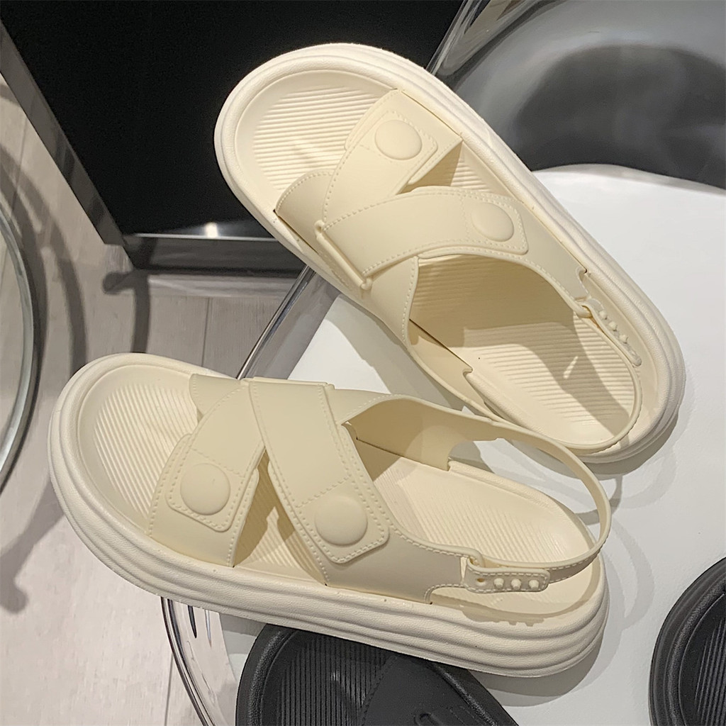 XIXITIAO Thường Ngày Ngoài Trời Mặc Đế Mềm Cát Nữ Mùa Hè Đơn Giản Màu Trơn Khóa Chữ Thập Dép