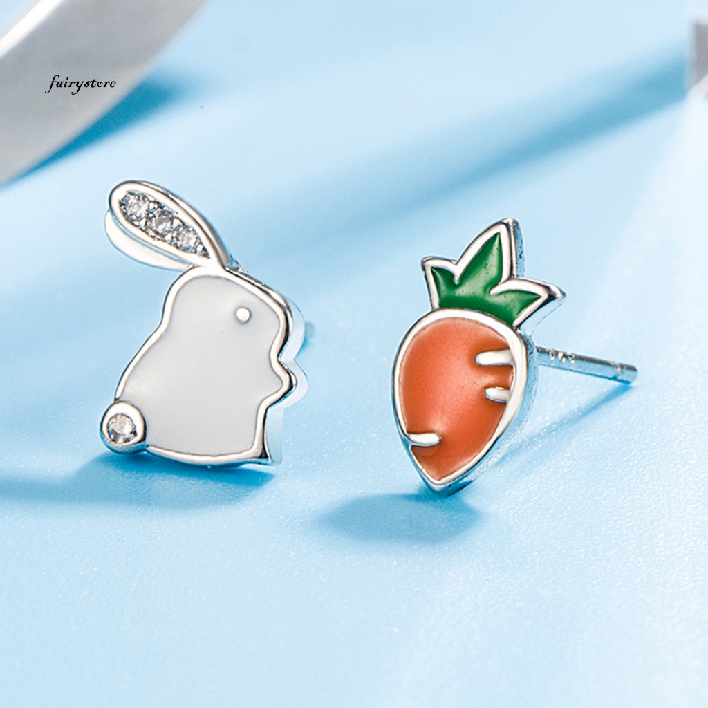 Fairystore| 1 Đôi Bông Tai Nhỏ Trang Sức Thời Trang Thỏ Dễ Thương Cà Rốt Nữ Bông Tai Không Gây Dị Ứng