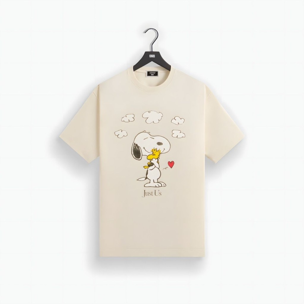 KITH Thiếu Niên Snoopy Dạo Phố Rời Charlie Hàng Hóa Màu Nâu Nguyên Chất Cotton Khớp Ngắn Tay Áo Thun