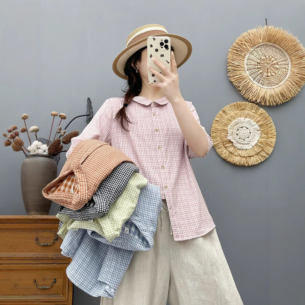 Áo sơ mi nữ cotton hai lớp, size S-XL, thoáng mát cho mùa nóng