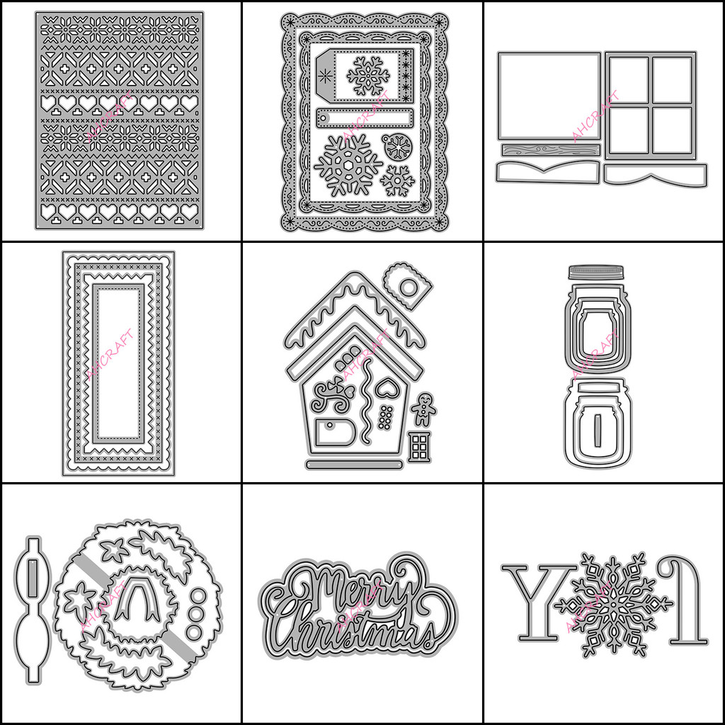 Giáng Sinh Series Khung Cắt Khuôn Sổ Lưu Niệm Kim Loại Thép Carbon Cắt Chết Dập Nổi Khắc Bản Mẫu DIY Album Ảnh Sổ Tay Thiệp Chúc Mừng Trang Trí