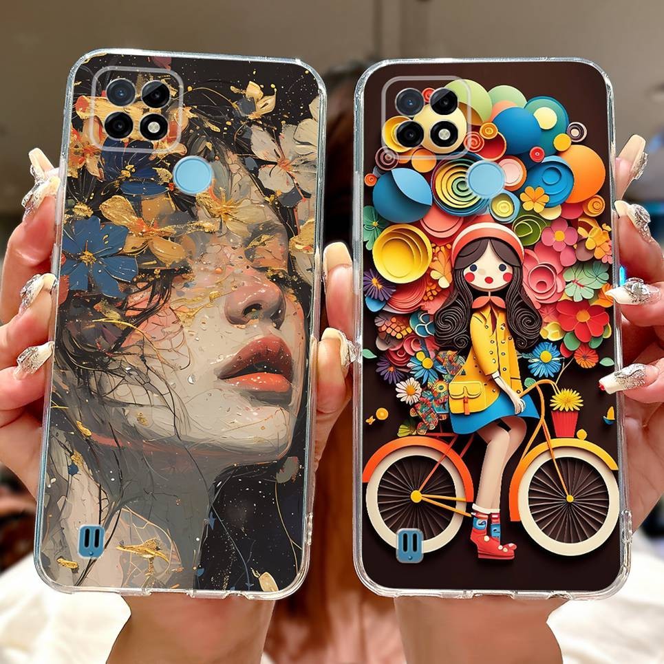 Ốp điện thoại Bướm Hoa Sang Trọng Cho Realme C21y C25y RMX3261 RMX3265 Realme C25 C25s Ốp điện thoại Mềm Nơ Trái Tim Tình Yêu