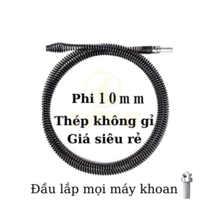 TAYO Dây thông tắc cống, thông bồn cầu lò xo INOX siêu bền từ 5 đến 15m lắp cùng máy khoan đã có đầu nối
