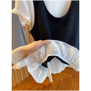 Size Lớn Top Nữ Áo Thun Cực Lớn + Áo Vest Top 100kg Ren Khâu Ngắn Tay Áo Thun Nữ Mùa Hè Giả Hai Mảnh Hàng Đầu Phiên Bản Hàn Quốc Lỏng Lẻo Quần Áo Nữ
