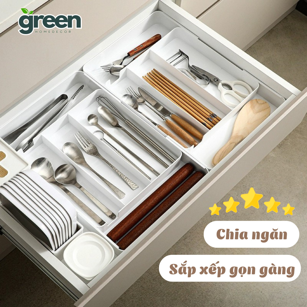 Khay đựng đũa thìa chia ngăn kéo nhà bếp Dinohome có thể mở rộng, tháo rời tùy chỉnh đa năng