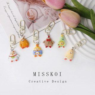 MISMEMO Hoạt Hình Dễ Thương Uống Gà Mặt Dây Chuyền Vui Vẻ Cô Gái Trái Tim Móc Khóa