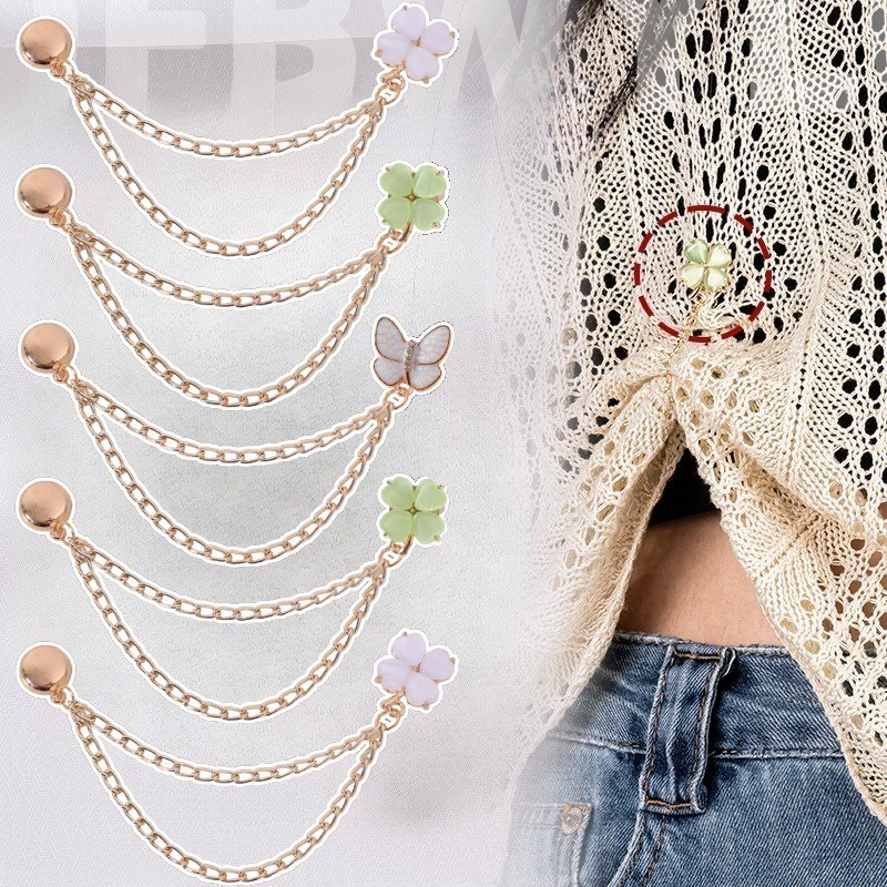 Nút Nam Châm Dây Xích Liền Mạch - Kẹp Chân Quần Hình Bướm - Dành Cho Áo Cardigan Quần Jean, Áo Thun - Chân Chống Lỗ Cỏ Ba Lá Bốn Lá - Khóa Dây Xích Chân Có Thể Điều Chỉnh