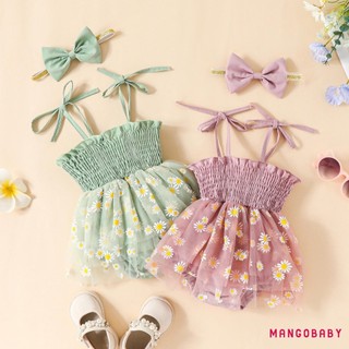 Bộ áo liền quần nữ MG-Baby Bộ dây đeo Spaghetti xếp li in hoa vải tuyn chắp vá Váy chữ A có dây đeo đầu nơ