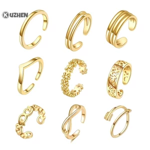 KUZHEN Nhẫn Ngón Chân Vàng 18K Điều Chỉnh Được cho Nữ đi biển mở ngón chân nhẫn hoa mũi tên đuôi pinky ban nhạc trang sức HOT