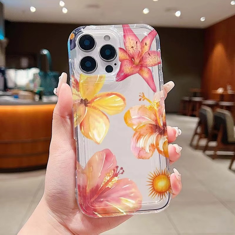 Ốp Lưng Tương Thích Cho iPhone 16 15 Pro Max 11 13 14 12 Pro Cho iPhone 16e 7 8 Plus XS Max X XR SE2022 Họa Tiết Hoa Trong Suốt Mềm