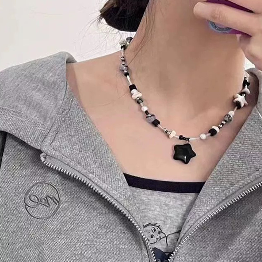 1 / 2 Vòng cổ mặt dây chuyền hình ngôi sao lấy cảm hứng từ Y2K độc đáo - Thiết kế Edgy vui nhộn Chuỗi xương đòn đính cườm không đều