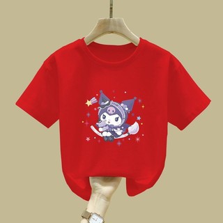 2025 Kuromi Bé Gái Tee Mùa Hè Áo Thun Tay Ngắn Dễ Thương Rời Phù Hợp Với Hoạt Hình Trẻ Em Top