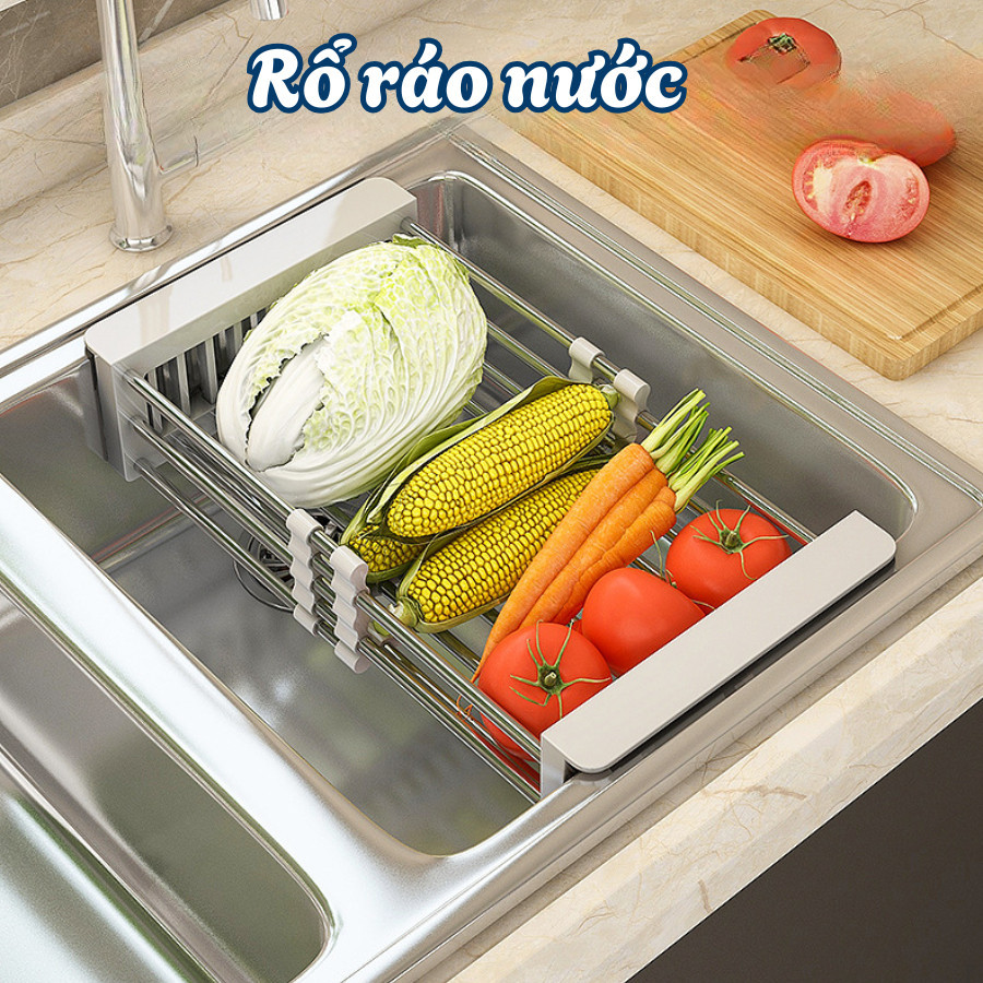Kệ gác bồn rửa chén bát INOX 304 không gỉ, Giá gác bồn rửa chén ráo nước có thể thu gọn kéo dài