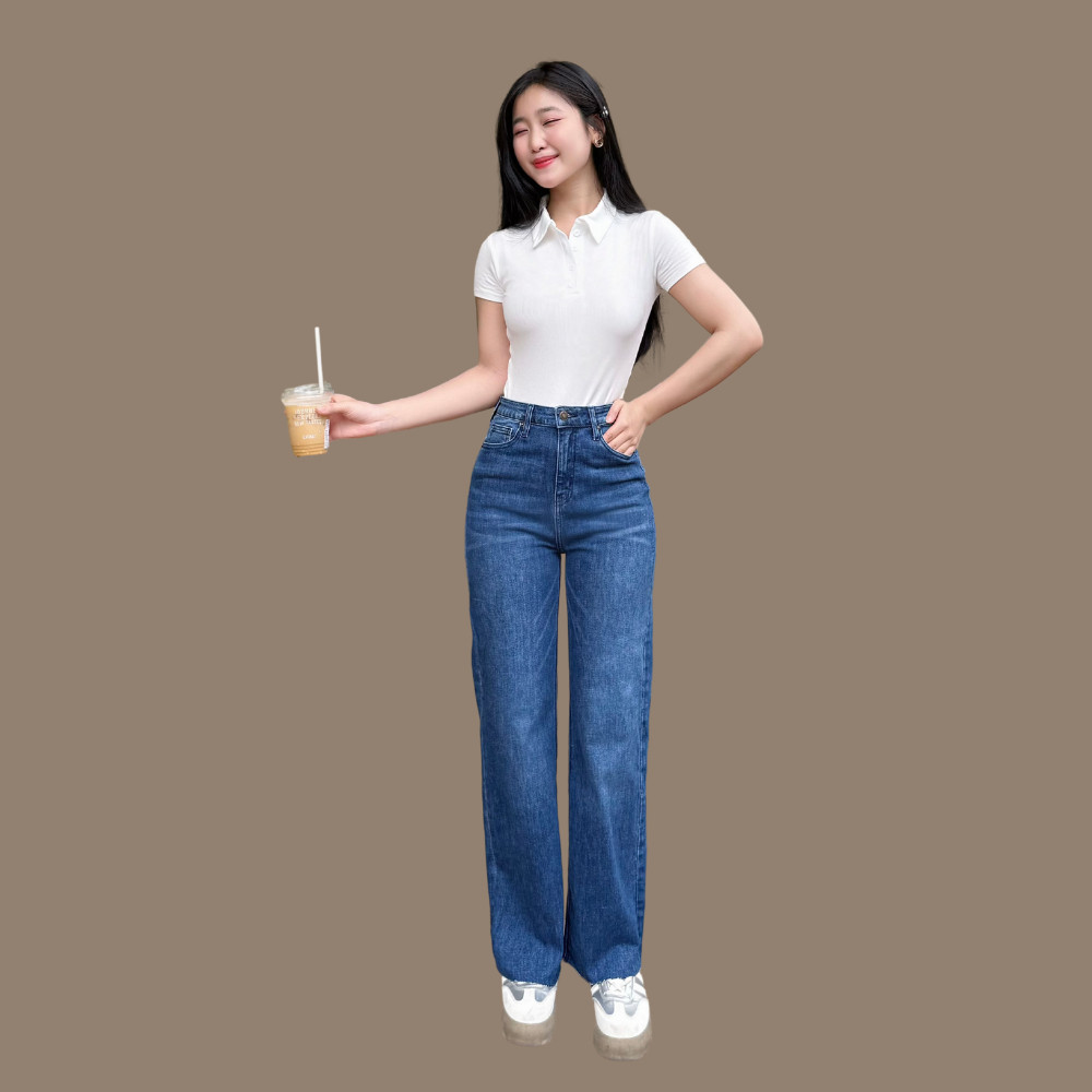 Quần jeans nữ TTTHAO ống suông cắt lai cao cấp dài 97cm phong cách quần bò nữ ống suông VNXK J12