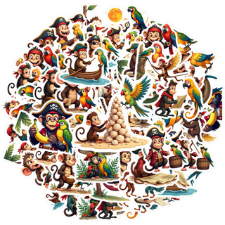 Khỉ Trẻ Em Dán Đồ Chơi Cướp Biển Giáo Viên Phần Thưởng Miếng Dán Vẹt Phiêu Lưu Cho Điện Thoại DIY Đàn Guitar Laptop Laptop Vali Cốc Laptop Xe Máy Hành Lý Điện Thoại Trẻ Em Laptop Hành Lý