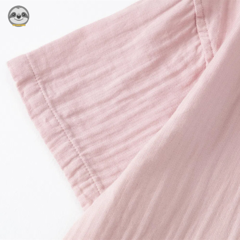 Phong cách Nhật Bản Phong cách Muji / Sợi Cotton hai lớp màu trơn Cổ tròn Quần ngắn tay Bộ đồ ngủ / Mùa hè có thể mặc bên ngoài Bộ đồ mặc nhà thông thường