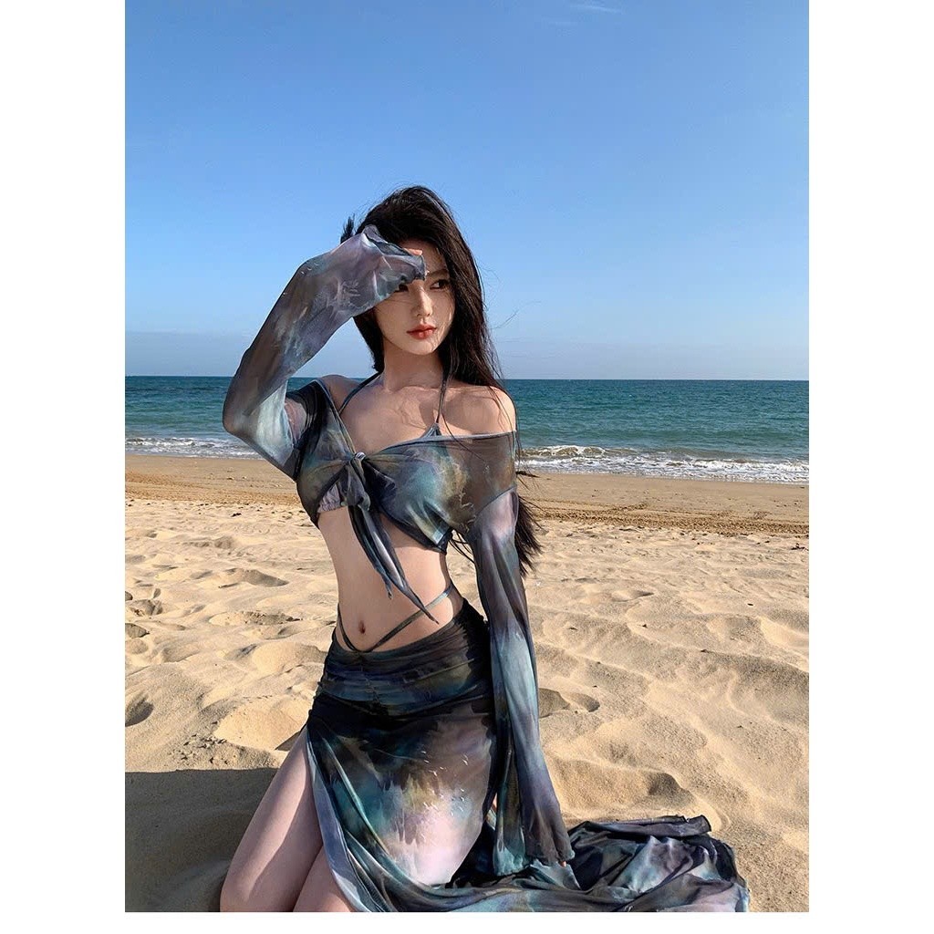 Set bộ đồ bơi bikini 4 chi tiết kèm váy voan xẻ tà sexy gợi cảm xu hướng hottrend XIMIMI BKN56