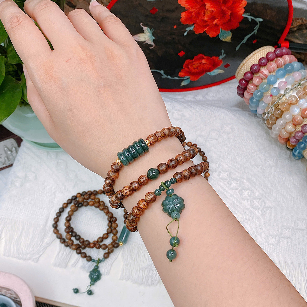 Vòng Trầm Tốc quấn 3 vòng mix charm Hồ Ly, Điếu, Lu Lam Ngọc – Phong Thủy Chiêu Tài, Vượng Duyên