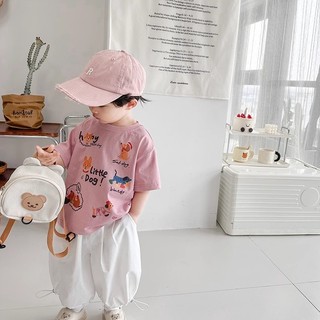 Áo thun cotton ngắn tay mùa hè cho bé trai và bé gái, áo cơ bản in hình động vật hoạt hình cho trẻ em, áo thường ngày cho bé