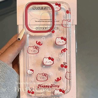 Ins Hàn Quốc Vỏ Trong Suốt Cherry Kitty Dễ Thương Tương Thích Cho iPhone 11 16 15 14 13 12 Pro Xs Max XR X 7 8 6 6s Plus SE Vỏ Điện Thoại TPU Mềm Hoạt Hình Cô Gái Vỏ Bảo Vệ Vỏ Chống Sốc
