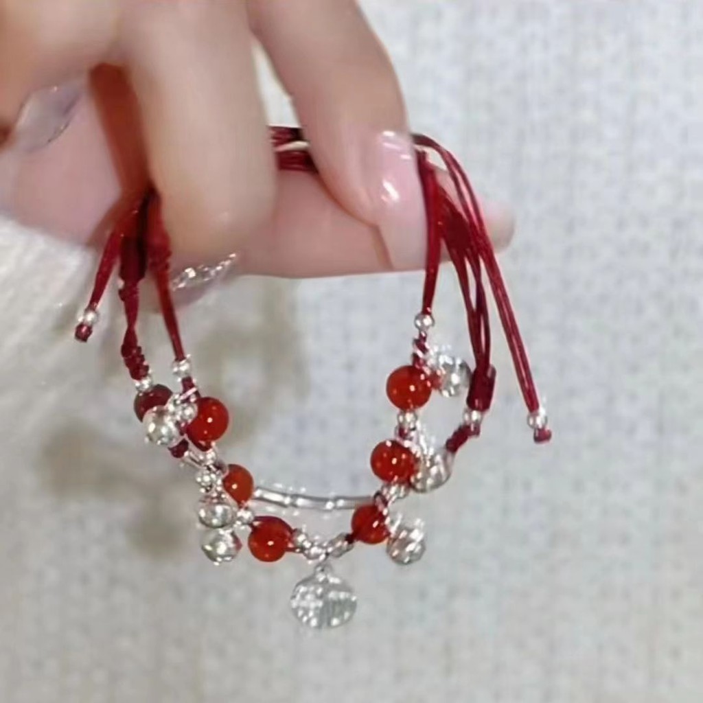 Cô gái dân tộc Miao ~ Mặt dây chuyền Fu phong cách Trung Quốc, vòng tay chuông dây đỏ đôi, thiết kế độc đáo, quà tặng năm hoàng đạo