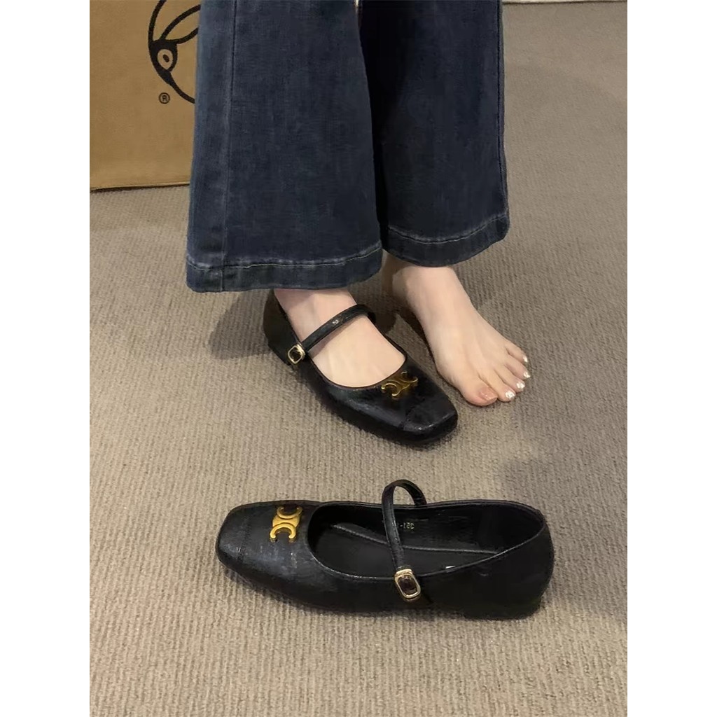 Giày Nữ Size Lớn (32-44) Size Nhỏ 32 33 34 Retro Mary Jane Giày Nông Miệng Giày Nữ Khóa Kim Loại Mũi Tròn Giày Đế Bằng JUNE10