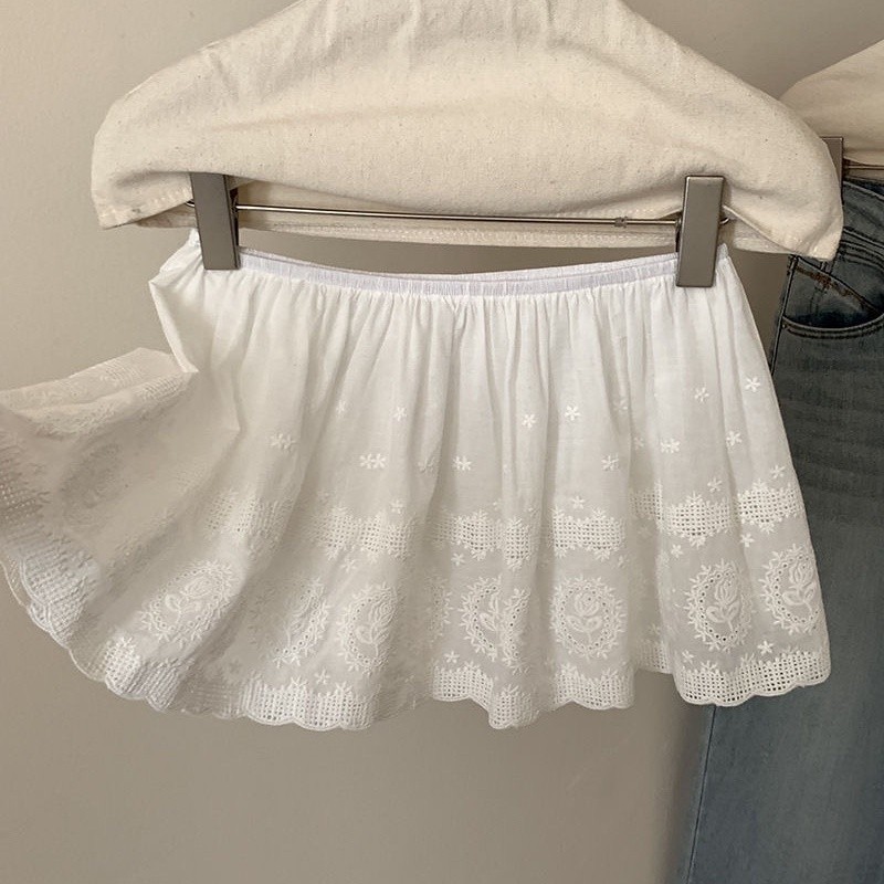 Milyfashion Trắng Không Đều Ren Mỏng Hơn Nhìn Thời Trang Co Giãn Eo Mông Rèm Lớp Váy