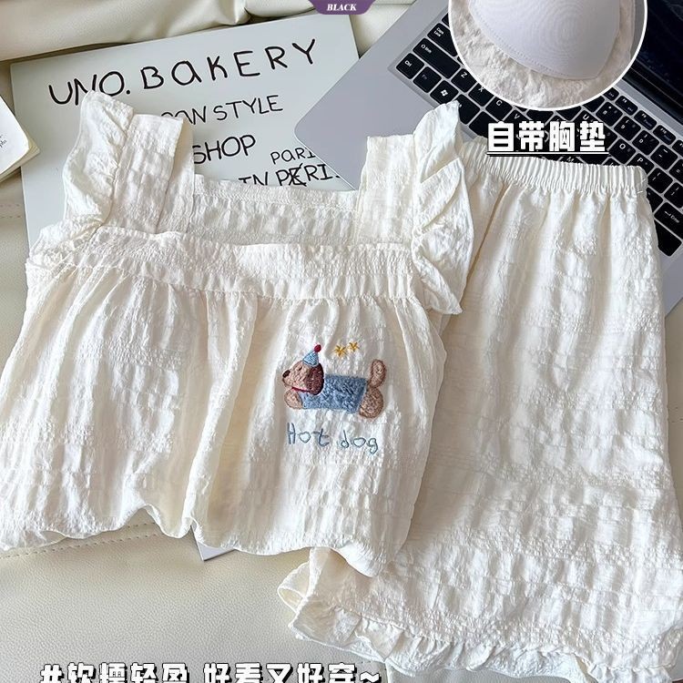Có Đệm Ngực Dachshund Bộ Đồ Ngủ Nữ Mùa Hè Suspender Quần Short Two-Piece Cute Anime Homewear [BL]