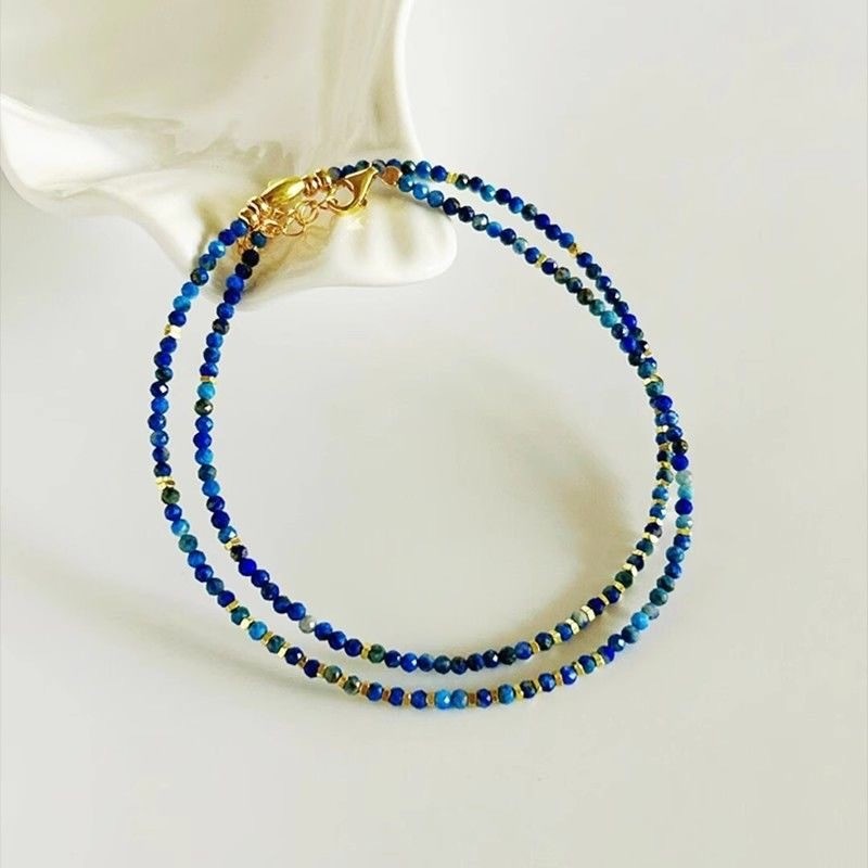 Tự nhiên lapis lazuli đường khối vỡ bạc đính cườm ngọc lam Quà tặng Trung Quốc vòng cổ