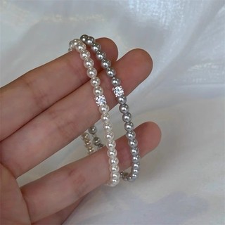 Vòng Tay Ngọc Trai Kẻ Sọc Zircon Đính Hạt 4mm Cổ Điển Swaro Ngọc Trai Xám Dây Đàn Hồi Mỏng Tinh Tế Đa Năng