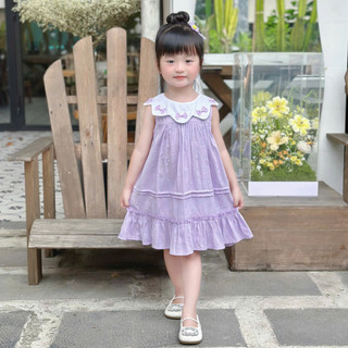 Váy Bé Gái Chất Thô Hàn Cổ Hoa Đính Nơ Đuôi Cá Xinh Yêu Cho Bé Mặc Đi Học, Đi Chơi,.... Màu Tím Cho bé 8-26kg
