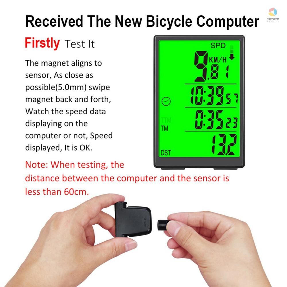 Máy tính xe đạp không dây đồng hồ tốc độ chống nước có đèn nền LCD màu xanh lá cây