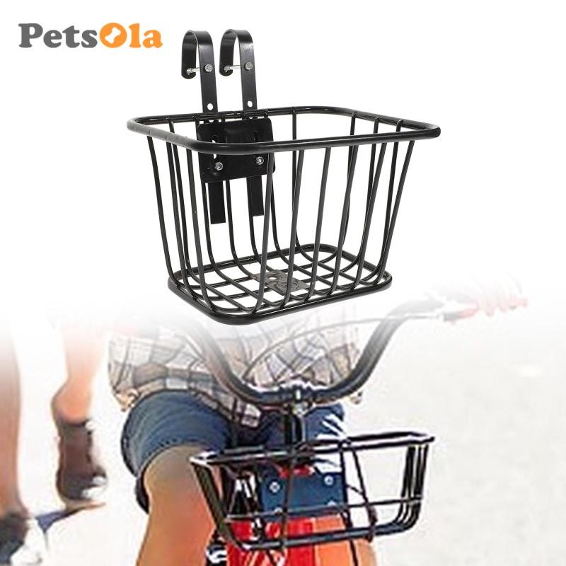 Giỏ đựng đồ phía trước dây kim loại xe đạp có móc Khung tăng cường màu đen